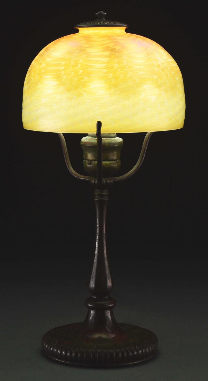 Tiffany Studios Damascene Desk Lamp. sold by Morphy Auctions, lot 311 — auction record photograph
