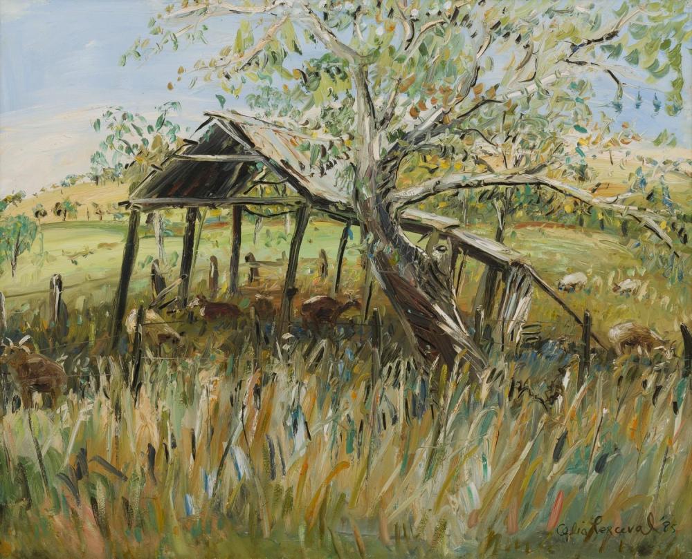 CELIA PERCEVAL (born 1949) (The Farm) 1985 oil on canvas sold by Leonard Joel, lot 166 — auction record photograph