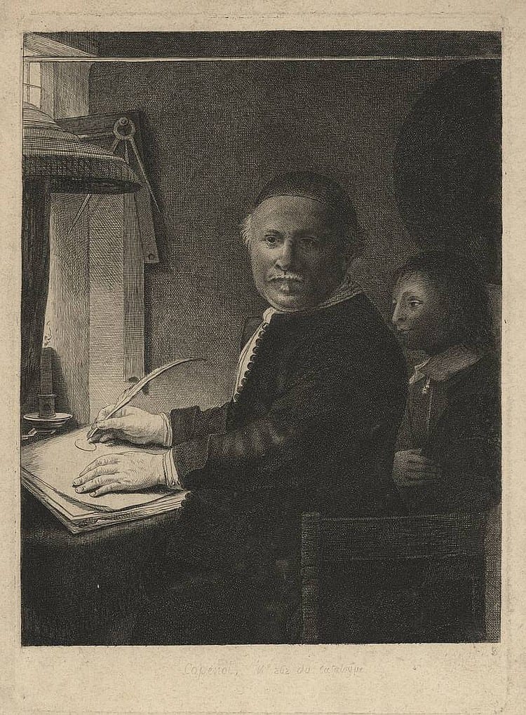 Basan, P.F. (1723-1797). "Copenol, No.262 du catalogue." Etching and engraving after REMBRANDT, 23,4 sold by Bubb > Kuyper: Auctioneers of Books, Fine Arts & Manuscripts, lot 5756 — auction record photograph