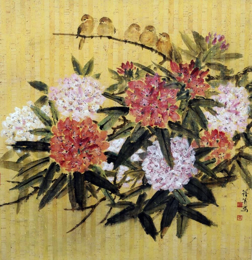 Chien-Ying Chang comparable auction result: chien ying chang 1913 2004 chinese rhododendron and two birds mixed media