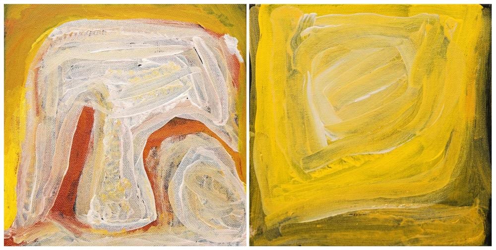 Nora Wompi Nungurrayi comparable auction result: nora wompi 1935 2 works untitled 25 x 25cm each stretched and ready to hang