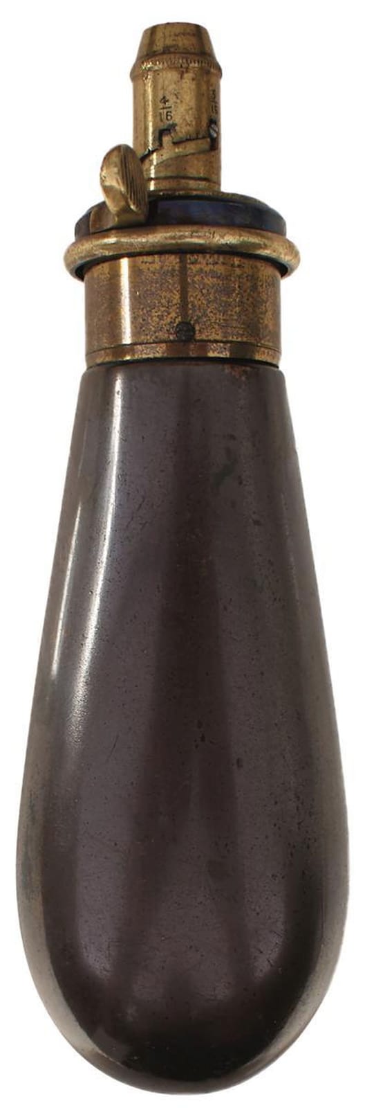 A CLEAN LACQUERED DIXON & SONS COPPER POWDER FLASK, sold by Antony Cribb Ltd, lot 207 — auction record photograph
