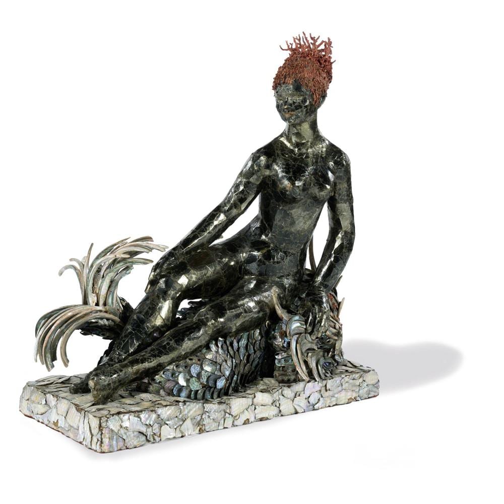 janine janet 1913 2000 nymphe assise sur un dauphin sculpture en mica burgau nacre et corail sur me en bois signature incis e · Tajan · 2018-11-20 Janine Janet comparable auction result: janine janet 1913 2000 nymphe assise sur un dauphin sculpture en mica burgau nacre et corail sur me en bois signature incis e
