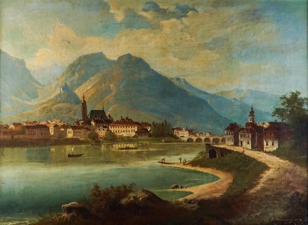 J. W. Jankowsky comparable auction result: johann wilhelm jankowsky austrian circa 1825 1970 lakeside town 1868 oil on canvas 29 x 39 1 2 in