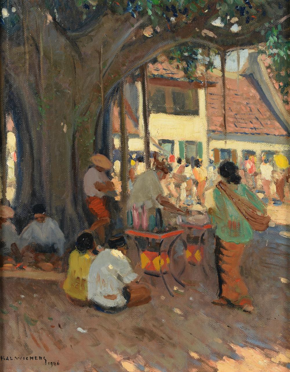 Hendrik Arend Ludolf Wichers comparable auction result: hal wichers 1893 1968 food sellers under the old banyan tree signed and dated 1946 l l canvas 50 x 40 cm