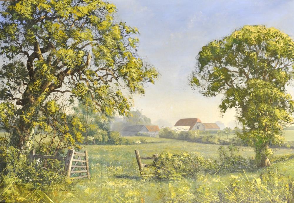 Donald Ayres comparable auction result: donald ayres 1936 british a landscape with an open wooden gate leading to a farm oil on canvas signed 24 x 36