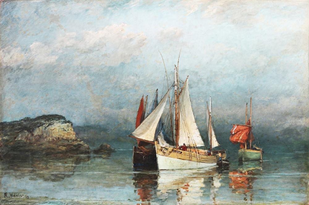 Félix Resurrección Hidalgo (1855-1913) Untitled (Sailing off the Cliffs of Étretat in Normandy) comparable sale