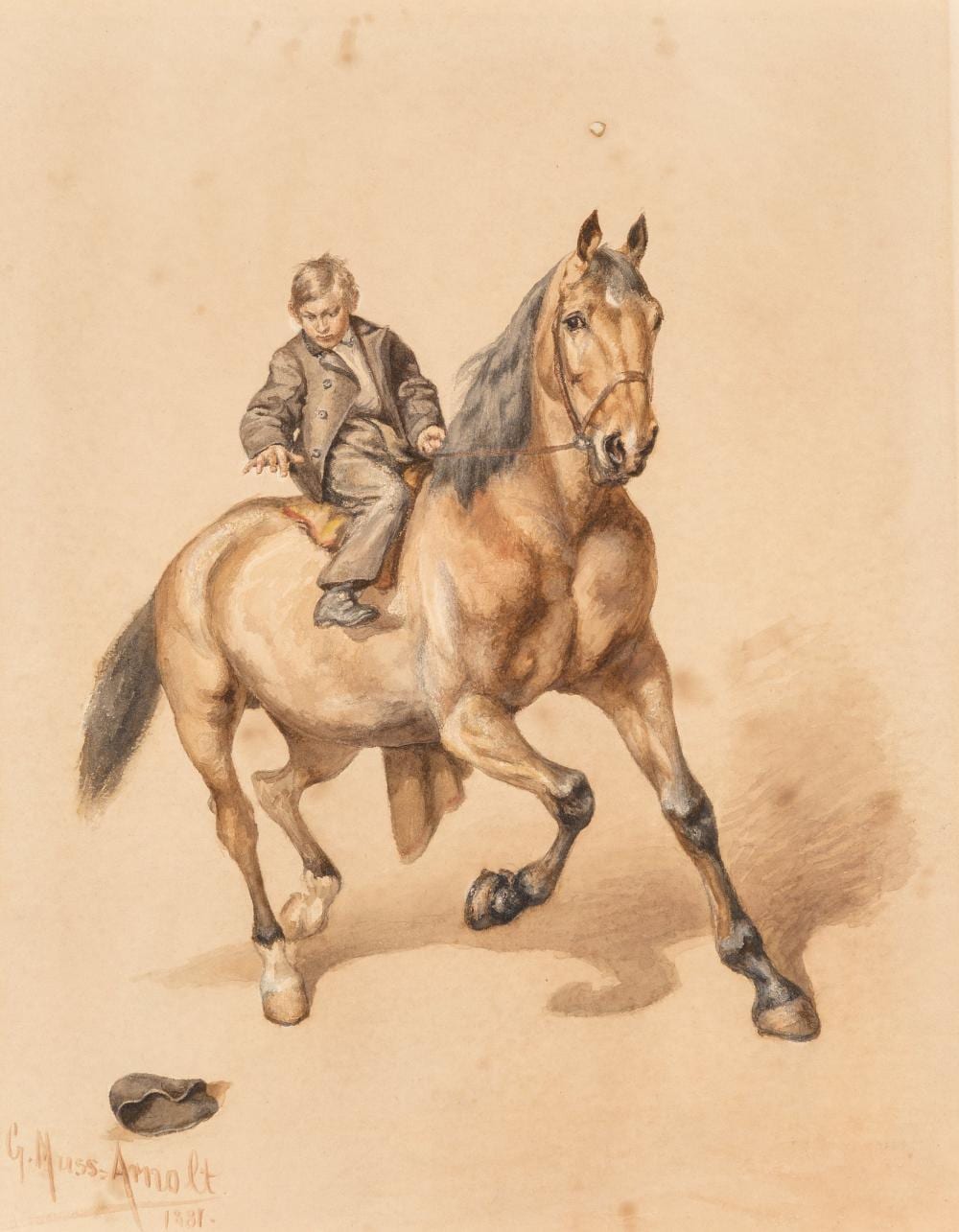 Gustav Muss-Arnolt comparable auction result: gustav muss arnolt american 1858 1927 boy on horseback 1881 watercolor on pa