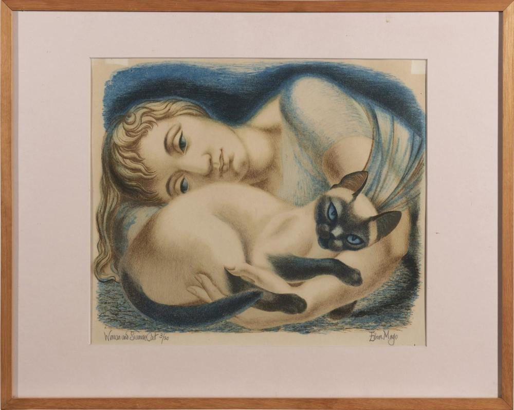 Eileen Mayo comparable auction result: eileen mayo 1906 1994 woman and siamese cat colour lithograph ed 3 20