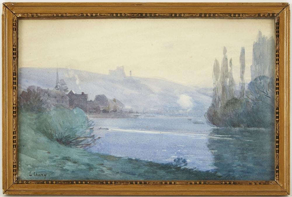 Eugène Clary comparable auction result: eug ne clary 1856 1929 vue de la seine aux andelys aquarelle sur papier sign e en bas gauche 22