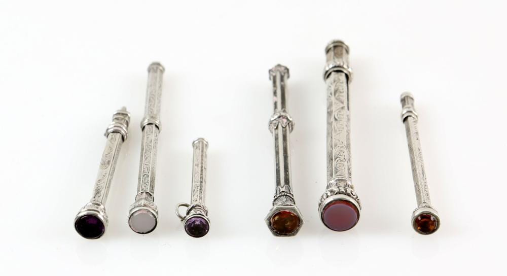 six silver and white metal pencils with engraved d · Ewbank's · 2018-11-29 D. White comparable auction result: six silver and white metal pencils with engraved d