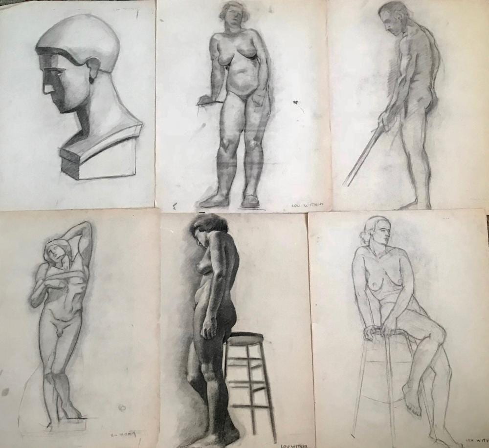 Louis Witkin comparable auction result: louis witkin american 1913 2010 six figural studio drawings