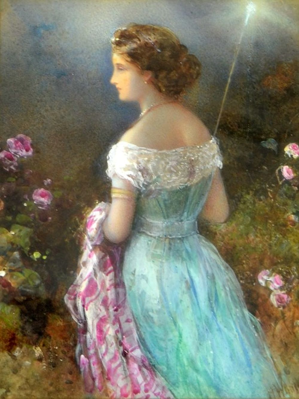 Henry Whatley comparable auction result: henry whatley 1842 1902 fairy wandering in a rose garden watercolour signed 23cm x 18cm framed