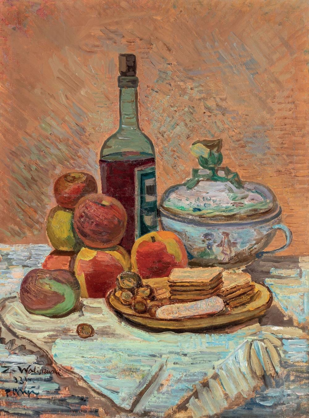 Zygmunt Waliszewski comparable auction result: zygmunt waliszewski saint p tersbourg 1897 cracovie 1936 nature morte aux pommes et la bouteille de vin