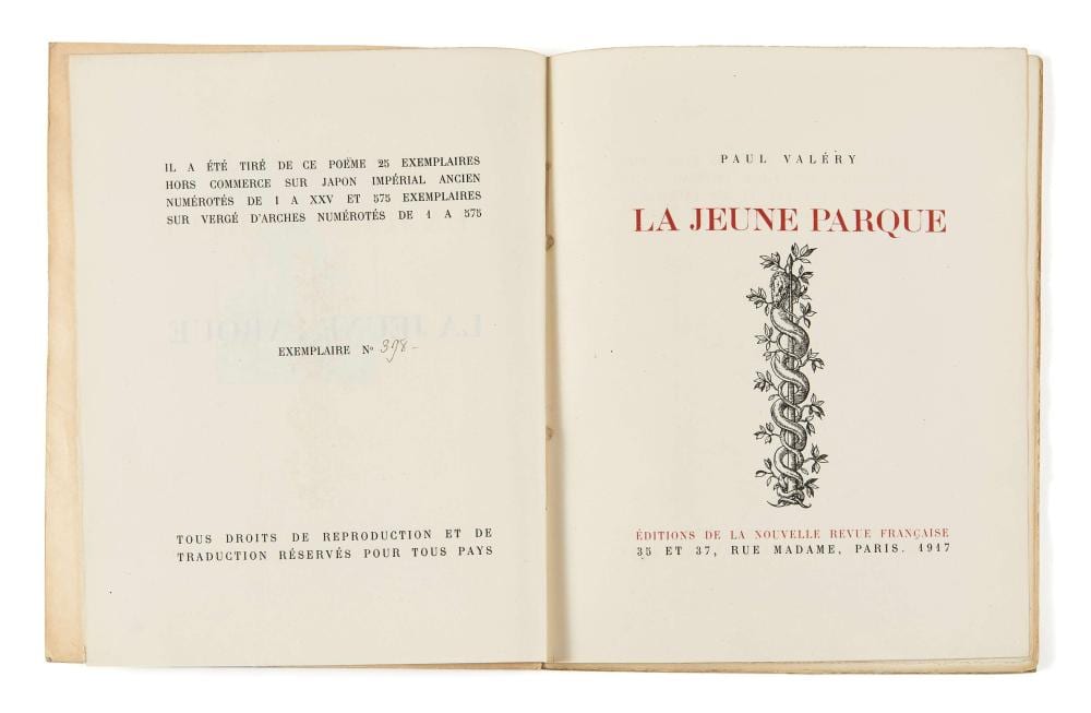 Paul Valéry comparable auction result: paul val ry 1871 1945 la jeune parque