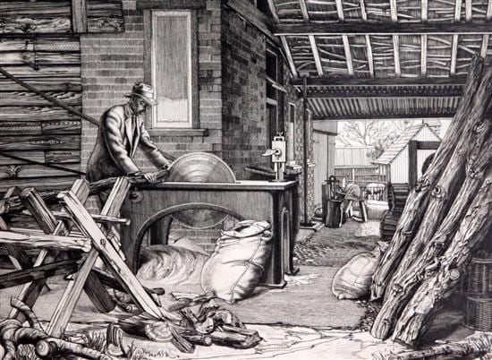 William Washington comparable auction result: william washington 1885 1956 winter logs 7 75 x 10 25in