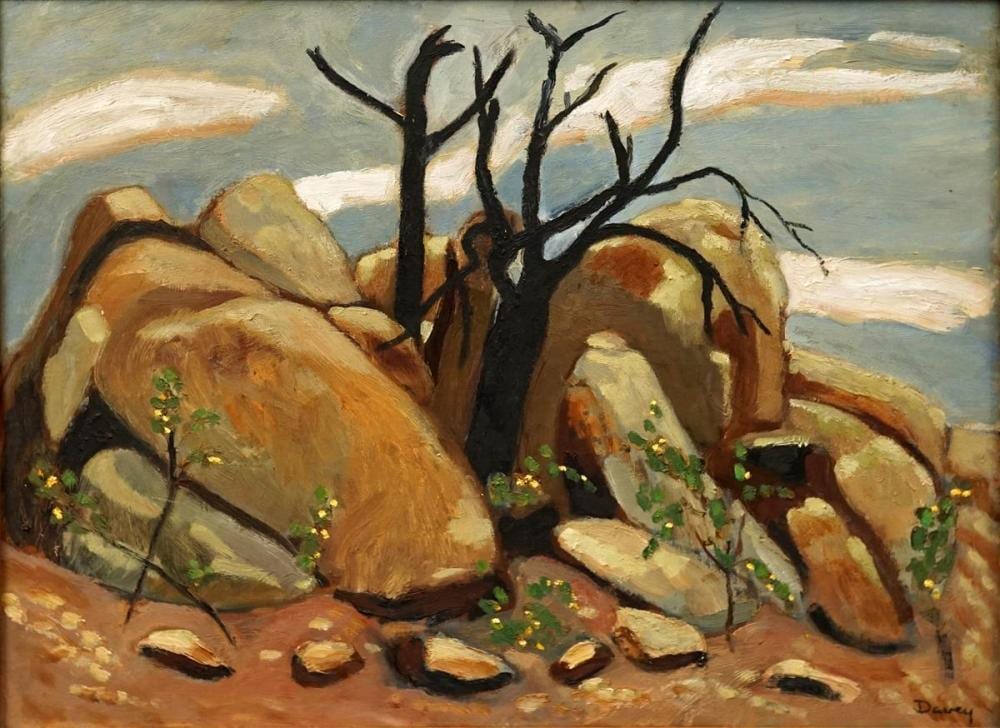Philip Davey comparable auction result: phil davey 1949 burnt trees 45 x 55cm