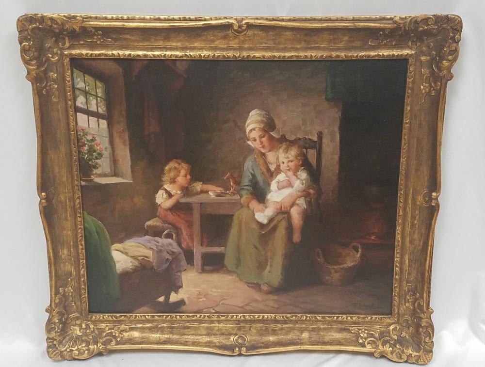 F.G. Grust comparable auction result: f g grust dutch born 1889 mother children signed original oil on canvas painting in ornate wood gilt gold frame
