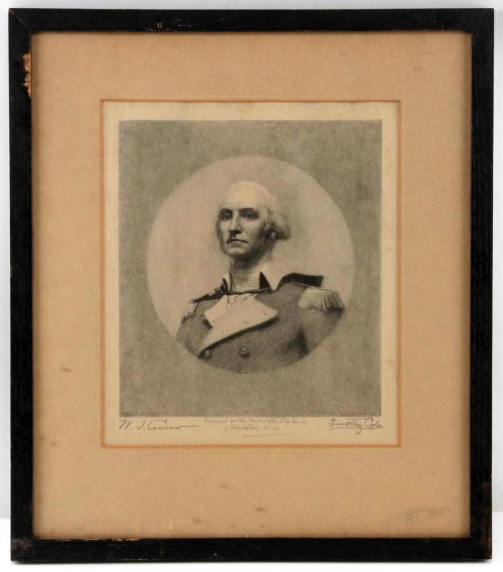 Timothy Cole comparable auction result: timothy cole signed engraving washington conrow