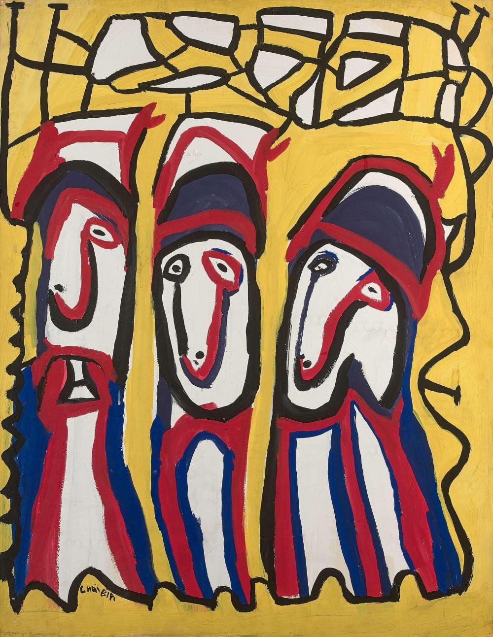 Chaibia comparable auction result: cha bia cha bia talal dit 1929 2004 personnages 1966 huile sur carton contrecoll sur panneau d isorel