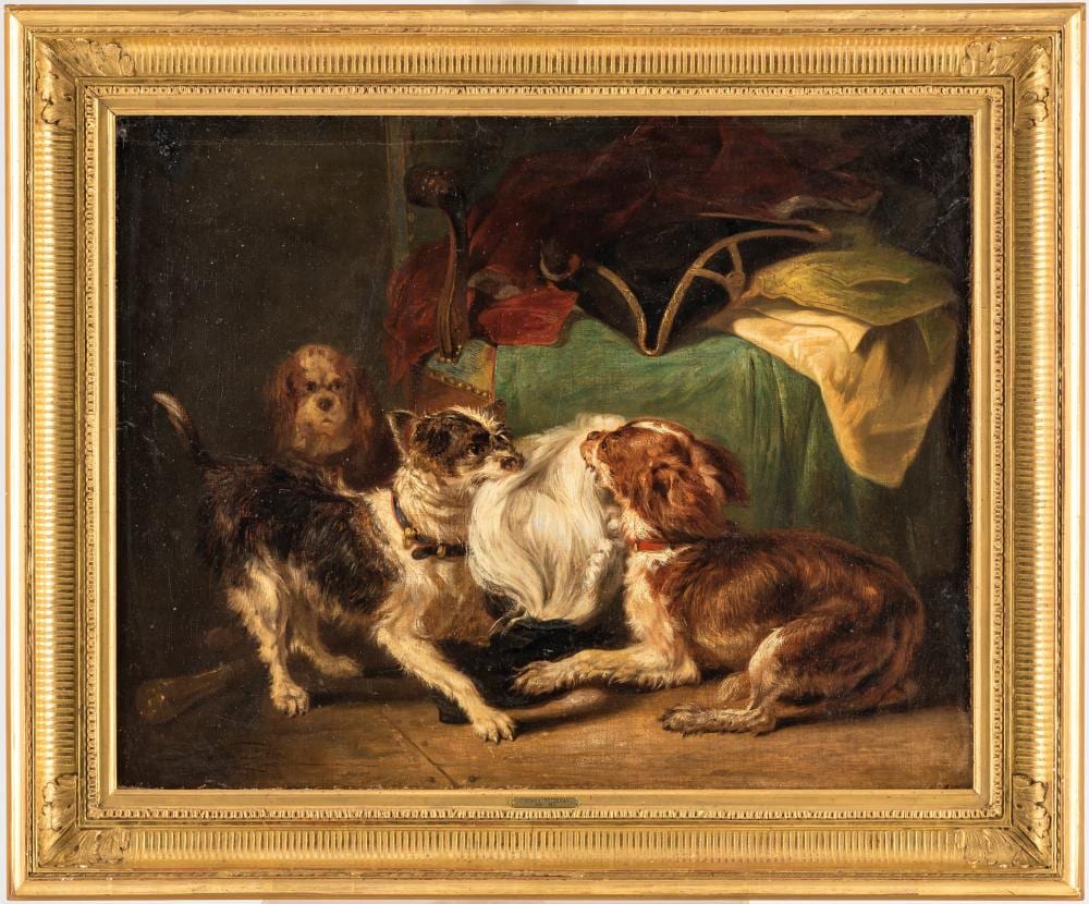 Emanuel Noterman comparable auction result: emmanuel noterman 1808 1863 chiens jouant avec une perruque huile sur toile sign e 64 5x81 5 cm