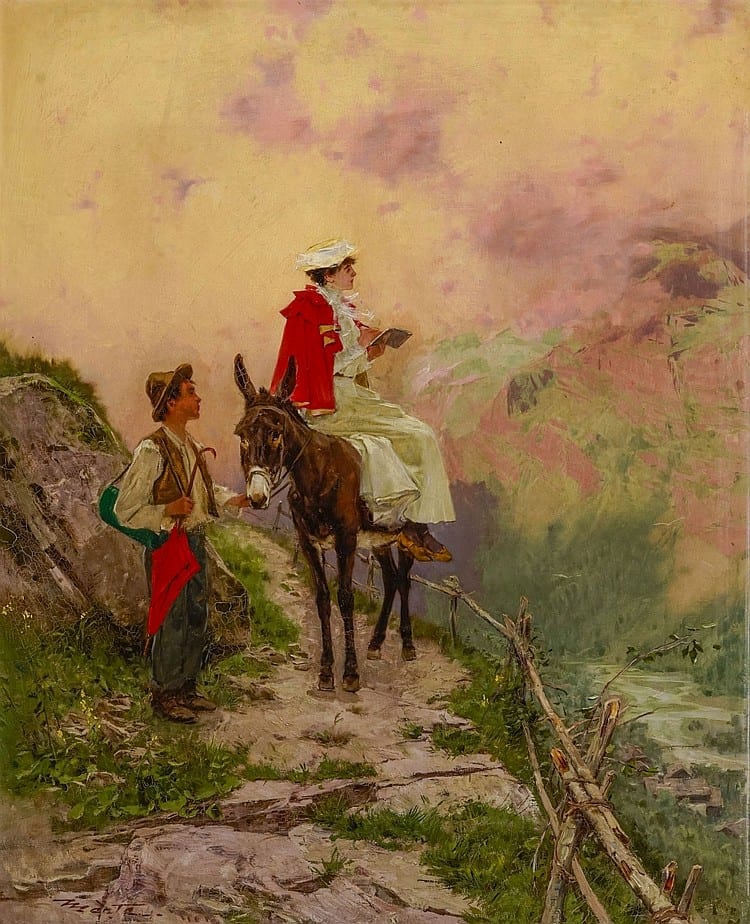 Edouard John Menta comparable auction result: edouard john mentha 1858 1915 sur un chemin de montagne huile sur toile sign e 60x49 cm