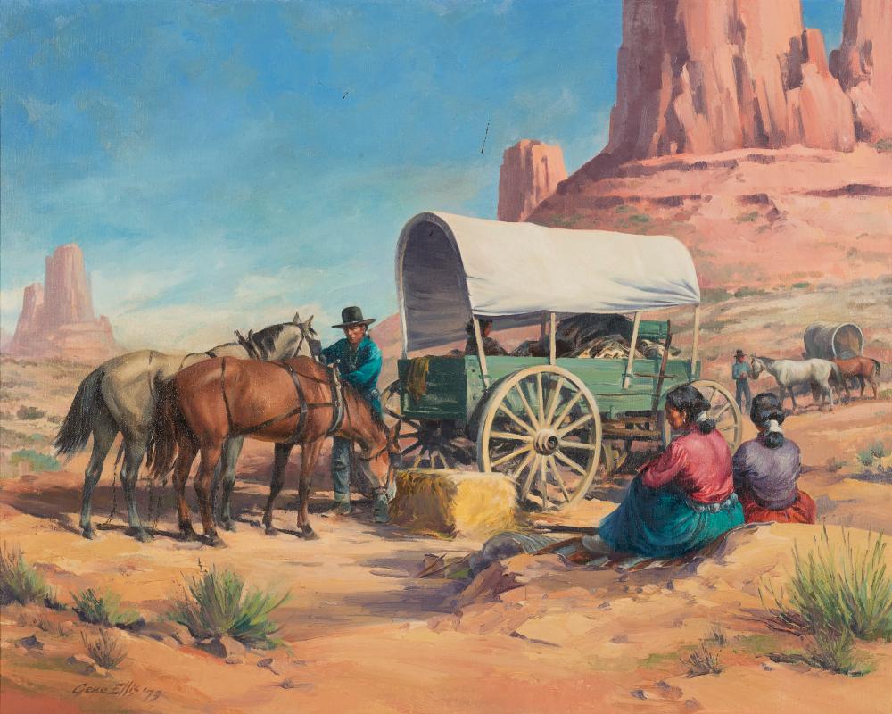 Gordon Ellis comparable auction result: g ellis waya ditka covered wagon scene