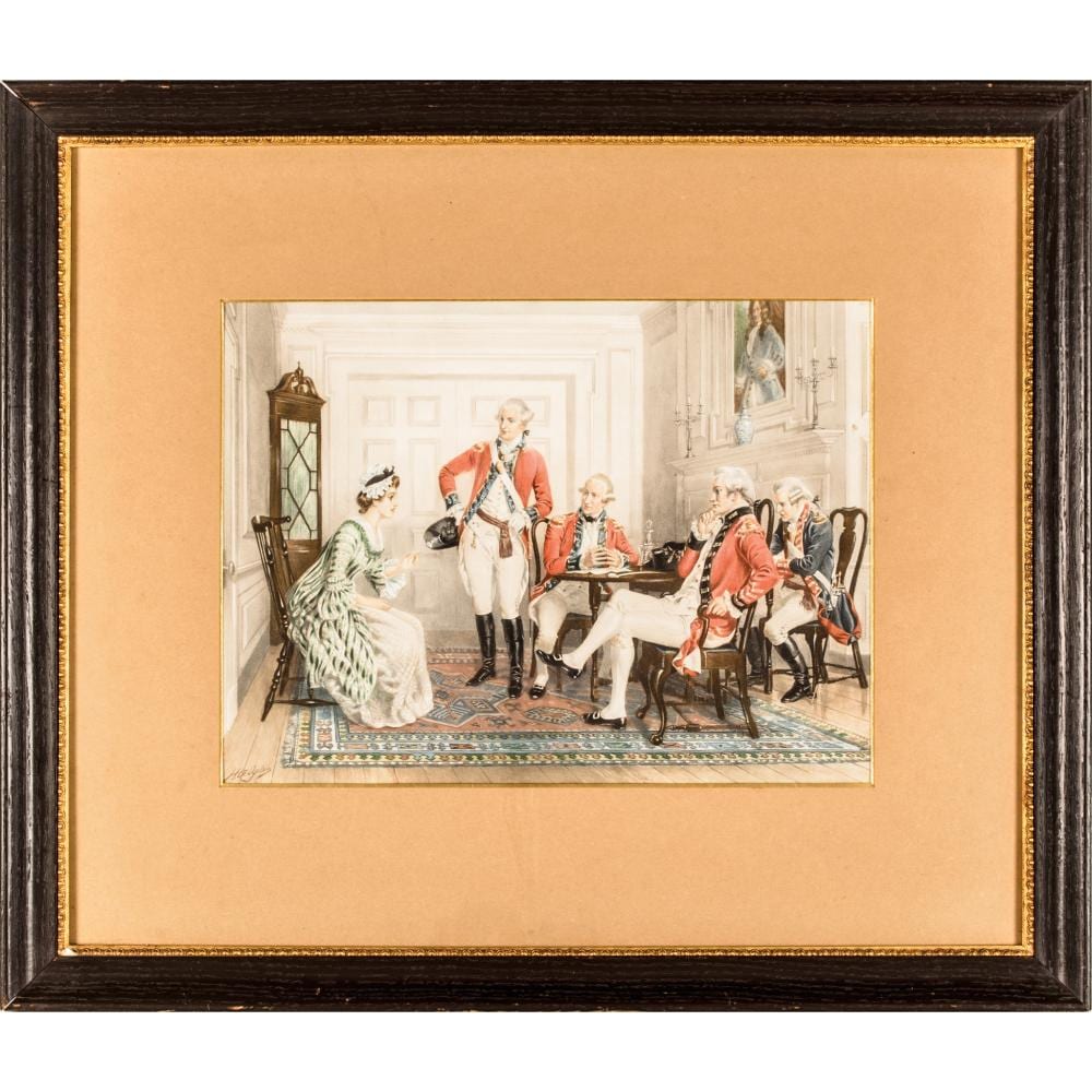 Artist H.A. Ogden Signed Original Watercolor Revolutionary War Parlor Painting sold by Early American History Auctions, lot 157 — auction record photograph