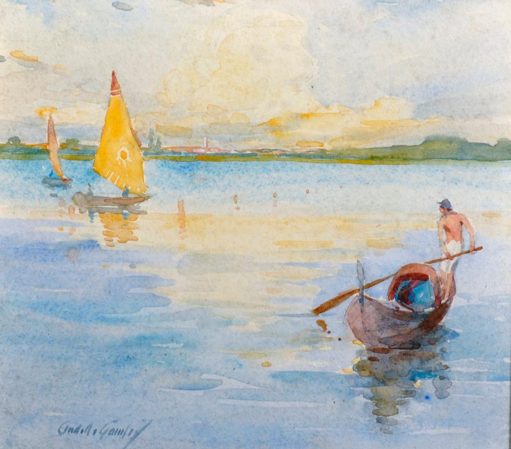 Andrew Archer Gamley comparable auction result: andrew archer gamley 1869 1949 british a venetian gondola with sailing boats with st mark s venice in the distance watercolour signed 8 25 x 9 25