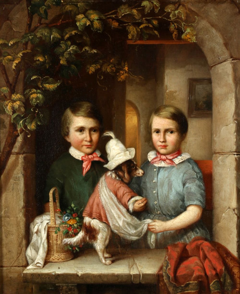 Petrus Kiers comparable auction result: petrus kiers meppel 1807 1875 amsterdam children with dressed dog in window frame oil on panel 25 x 31 cm