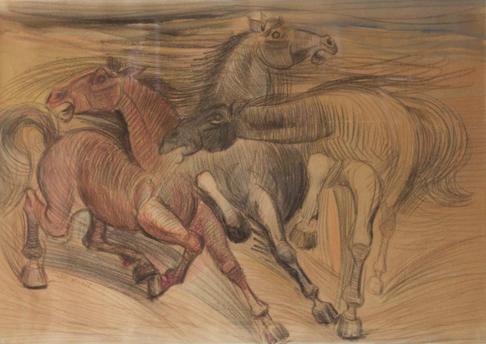 Eliahu Adler comparable auction result: eliahu adler horses pastel and watercolor on paper 1956