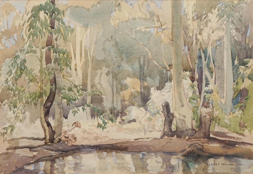Albert Collins comparable auction result: albert collins 1883 1951 untitled 1944 river bank 27 5 x 39cm