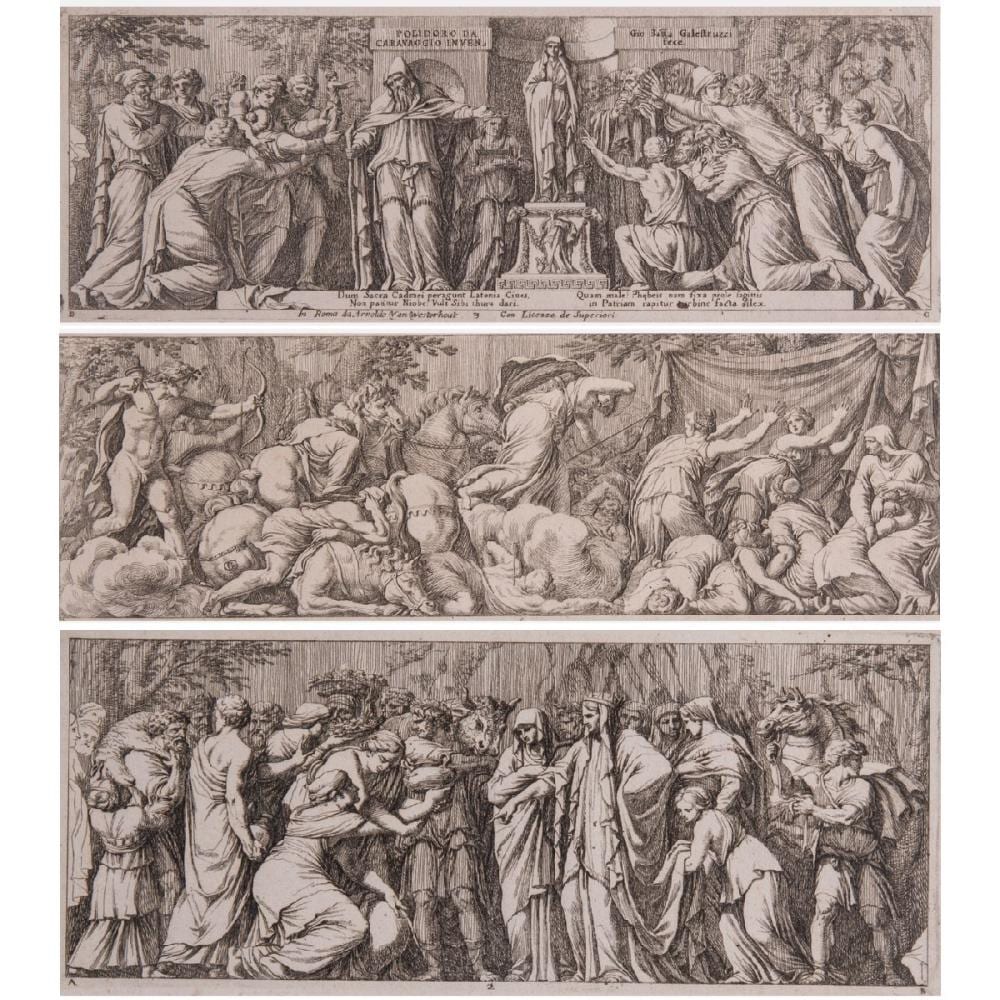 Giovanni Battista Galestruzzi comparable auction result: giovanni battista galestruzzi 1615 18 ca 1669 three plates from the apollon et diane exterminant les enfants de niobe series etchings