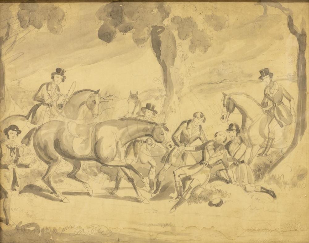 Robert Cruikshank comparable auction result: robert cruikshank d 1856 equestrian ink painting