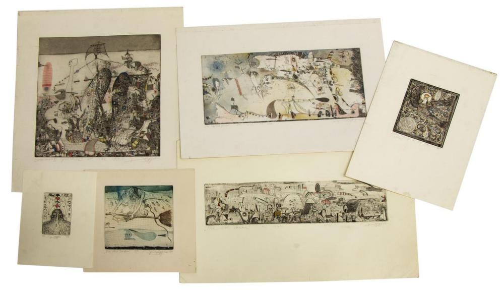 Yuri Nozdrin comparable auction result: 6 yuri nozdrin b 1949 embellished etchings