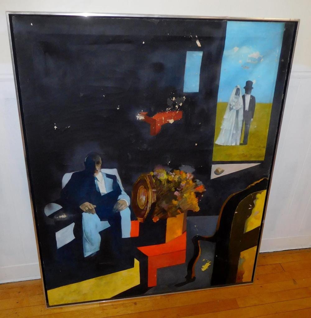 Seymour Leichman comparable auction result: seymour leichman american 1933 the widower 1969 oil on canvas painting 50 x 40 w signed letter