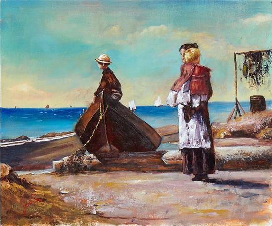Jerome Weber comparable auction result: jerome weber new iberia louisiana waiting for dad 21st c oil on board after winslow homer signed lower left titled verso
