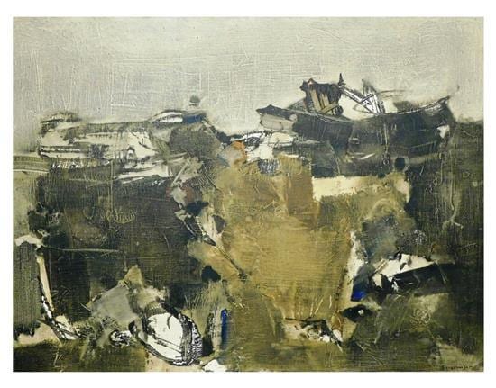 Yannis Kottis comparable auction result: yiannis jannis spyropoulos greek 1912 1990 larimna 1961 oil on canvas and collage abstract composition possibly of vi