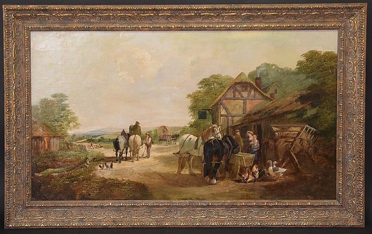 Henry Charles Woollett comparable auction result: henry charles woollett united kingdom 1826 1893 oil on board village view signed lower right 20 x 36 inches 50 80cm x 91 44cm framed 25 1 2 x 41 1 4