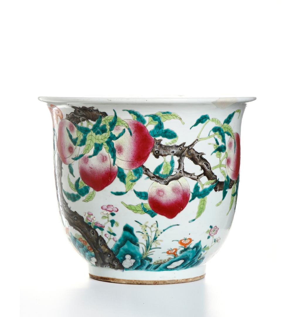 Chinese Famille Rose 'Peach' Jardiniere sold by Cloudswood Auction, lot 153 — auction record photograph