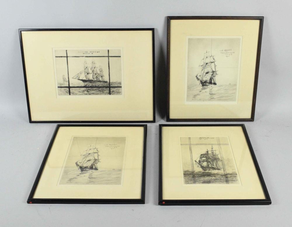 george canning wales 1868 1940 a group of four boat scenes etching 7 x 9 3 4 in each · Dargate Auction Galleries · 2019-01-27 George Canning Wales comparable auction result: george canning wales 1868 1940 a group of four boat scenes etching 7 x 9 3 4 in each