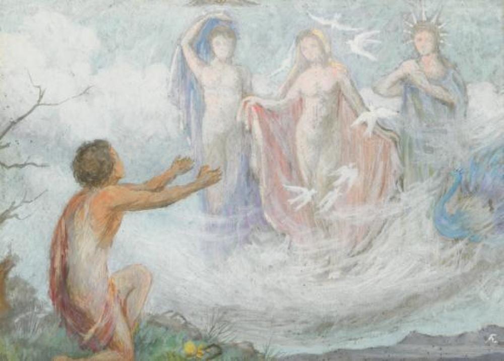 George William Russell comparable auction result: george william russell ae irish 1867 1935 the three graces with doves signed lower right with monogram ae