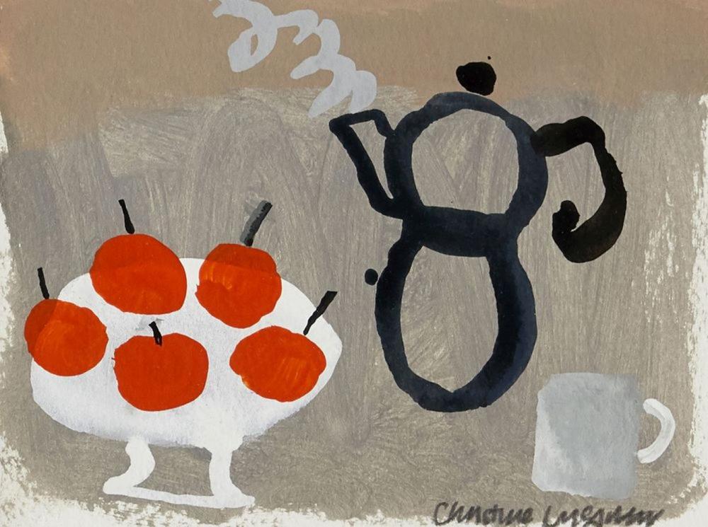 Christine McArthur comparable auction result: christine mcarthur scottish b 1953 still life of red apples and a cof