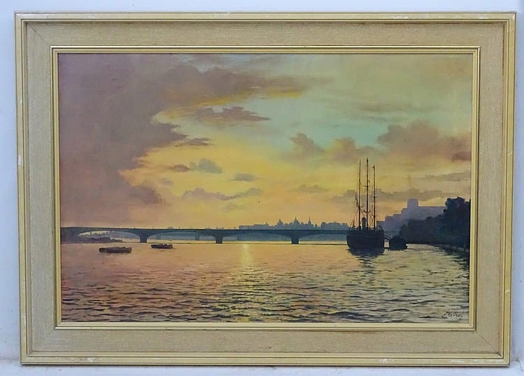 Kenneth Jepson comparable auction result: kenneth jepson xx oil on canvas waterloo bridge london at dusk from the