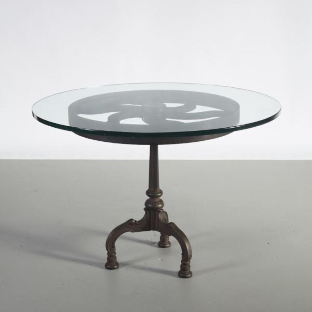 Leon Polk Smith (American, 1909-1996) Assembled Industrial Iron Wheel Gear Table sold by Myers Fine Art, lot 112 — auction record photograph
