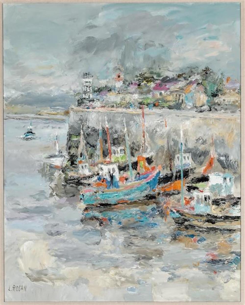 Louis Rosan comparable auction result: louis rosan french b 1926 bateaux d honfleur oil on canvas
