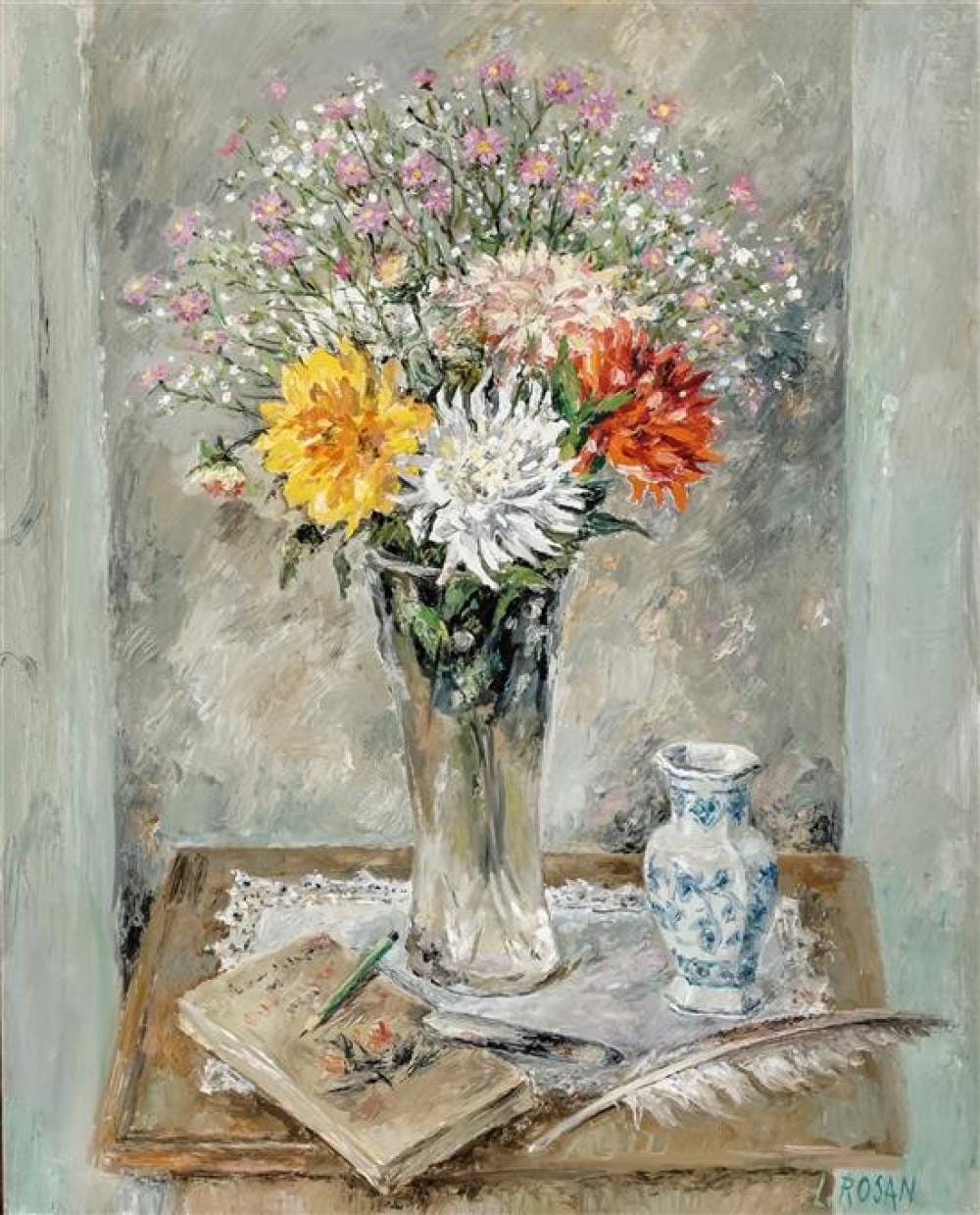 Louis Rosan comparable auction result: louis rosan french b 1926 les dahlias oil on canvas