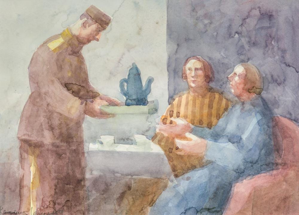 Karolina Larusdottir comparable auction result: karolina larusdottir born 1935 icelandic tea for two watercolour signed