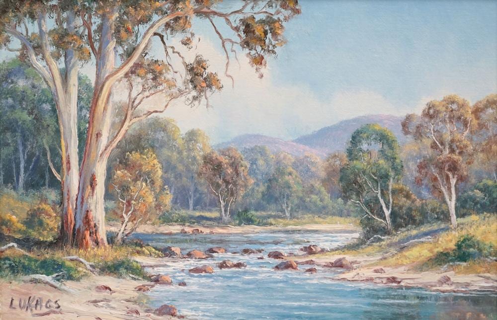 laszlo lukacs 1945 the riverbank oil on canvas on board 19 x 29cm signed lower left · Lawsons · 2019-02-07 Laszlo Lukacs comparable auction result: laszlo lukacs 1945 the riverbank oil on canvas on board 19 x 29cm signed lower left
