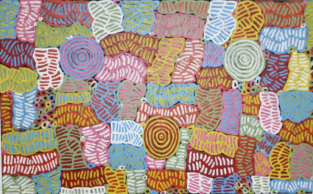 Betty Club Mbitjana "Body Paint" Acrylic on Linen Comes With Certificate of Authenticity 89cm x 143cm sold by Pottle Auctions, lot 129 — auction record photograph